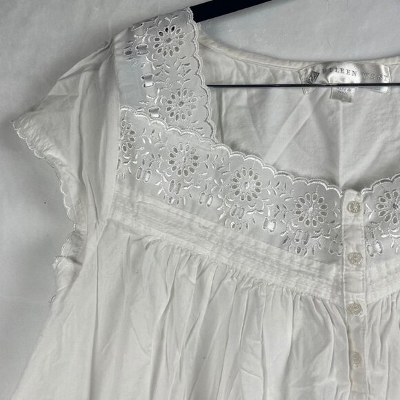 Eileen West White Cotton Nightgown With Eyelet Lace Trim & Floral Details XL - Picture 4 of 6